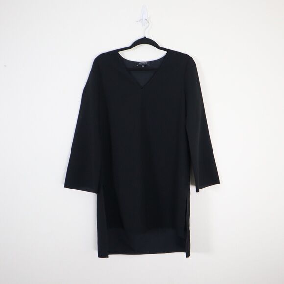 Lafayette 148 Size M V Neck Tunic Top High Low Hem Black Long Sleeve - Picture 1 of 10